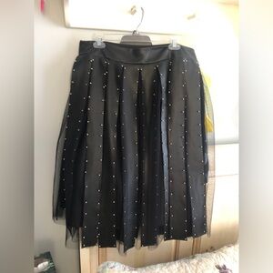 Tulle high waist black skirt with gold studs on pleather strips